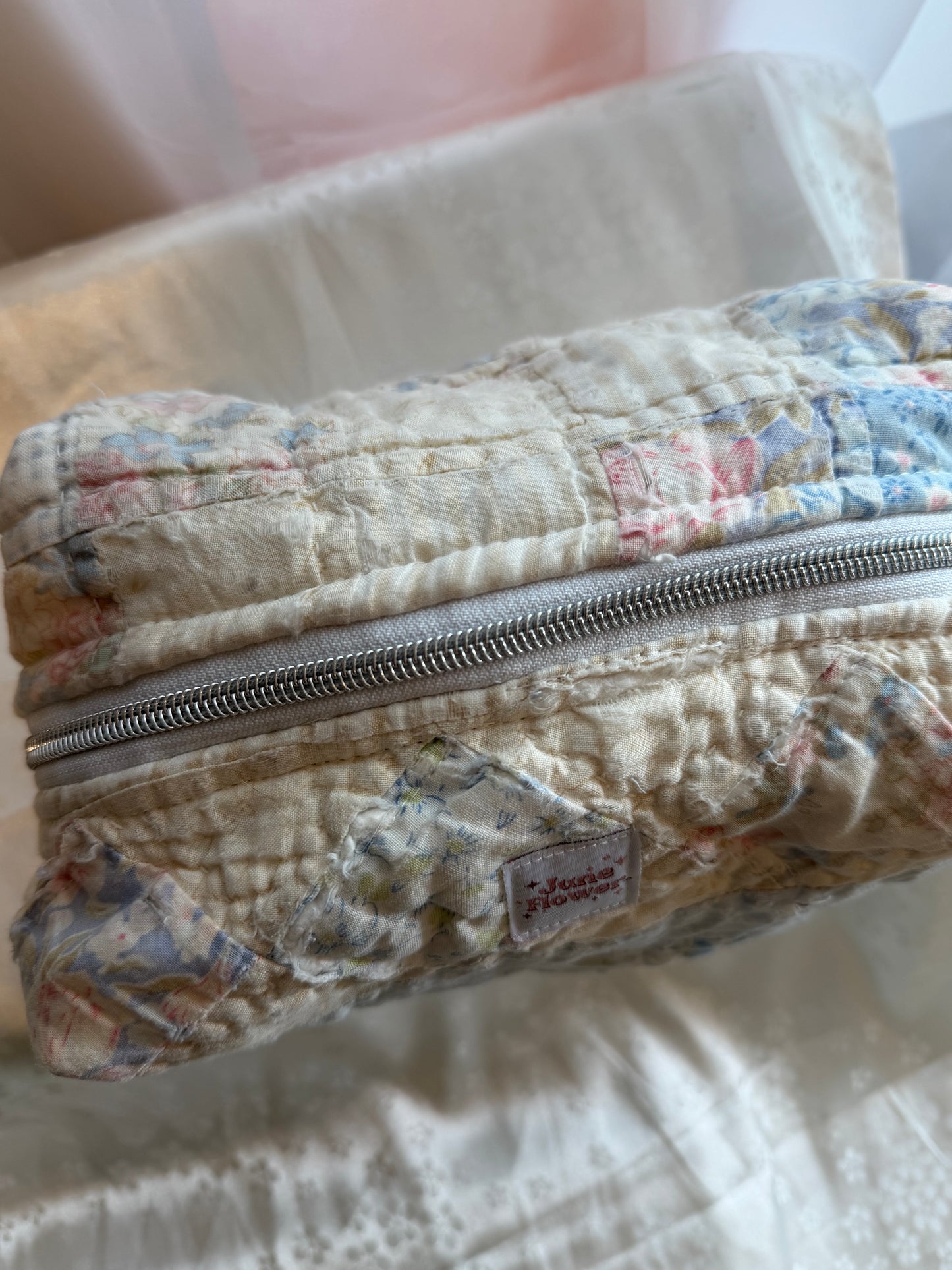 Large Makeup Bag | Blue Quilt - Very Worn Quilt
