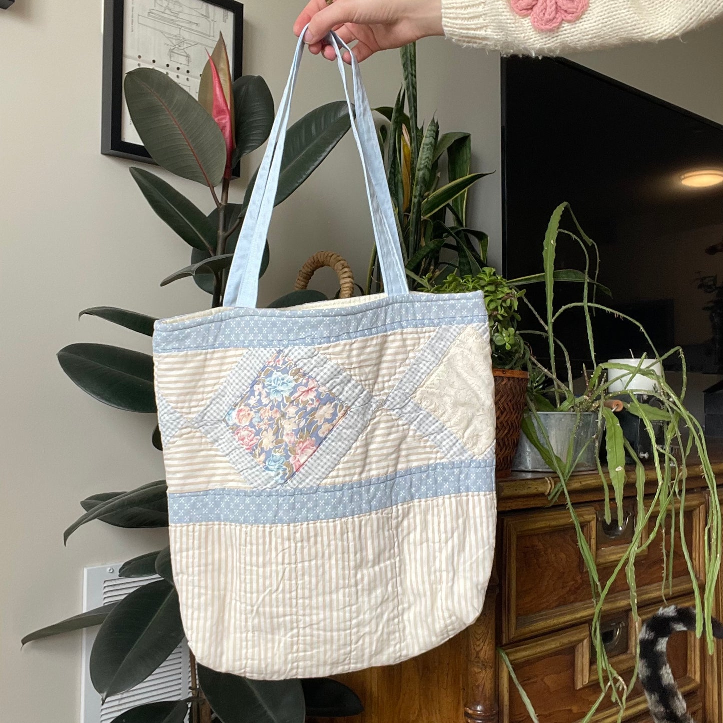 Quilted Tote | Vintage Blue Stripes - Weathered