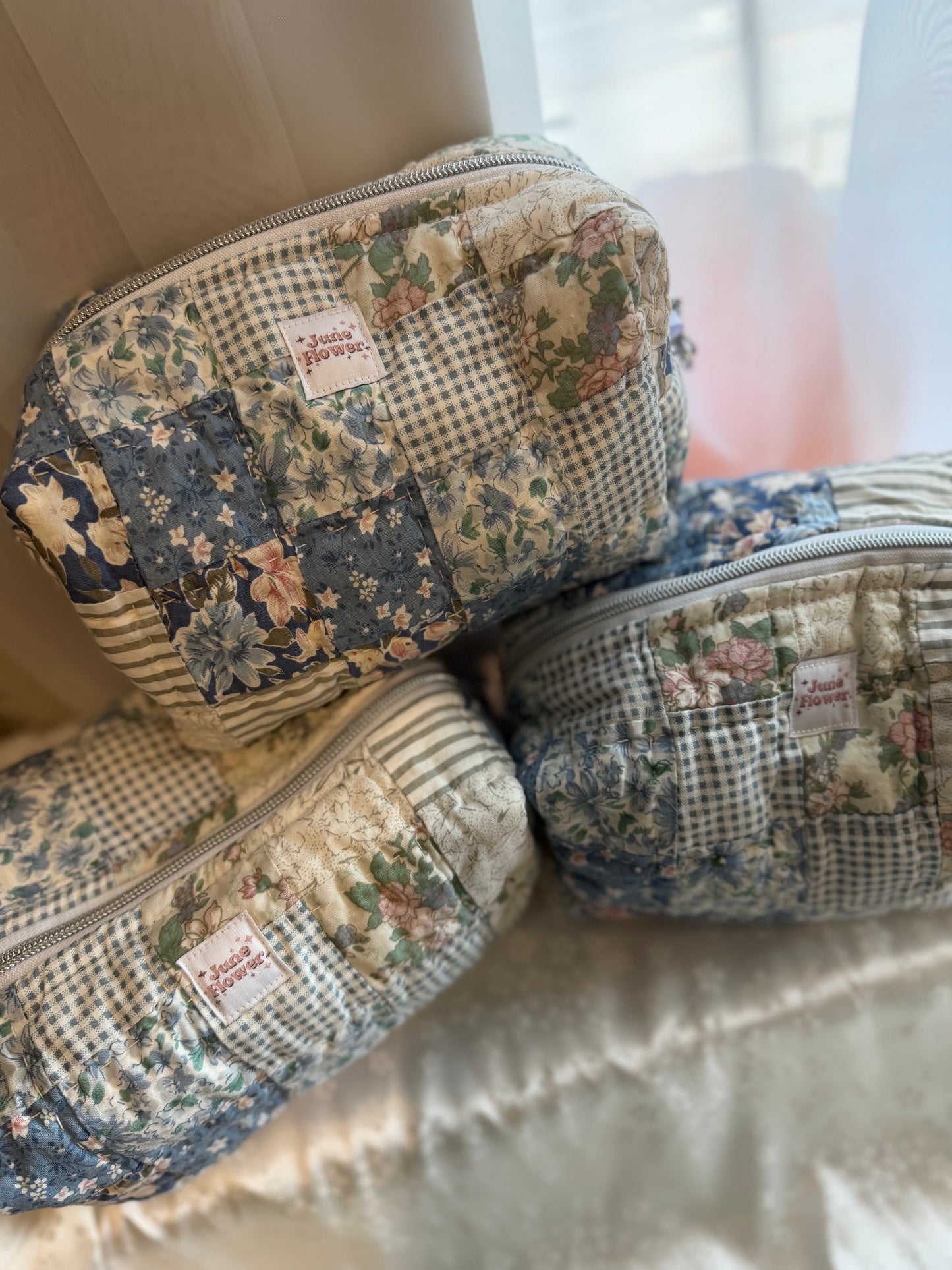 Large Makeup Bag | Blue Around The World Patchwork