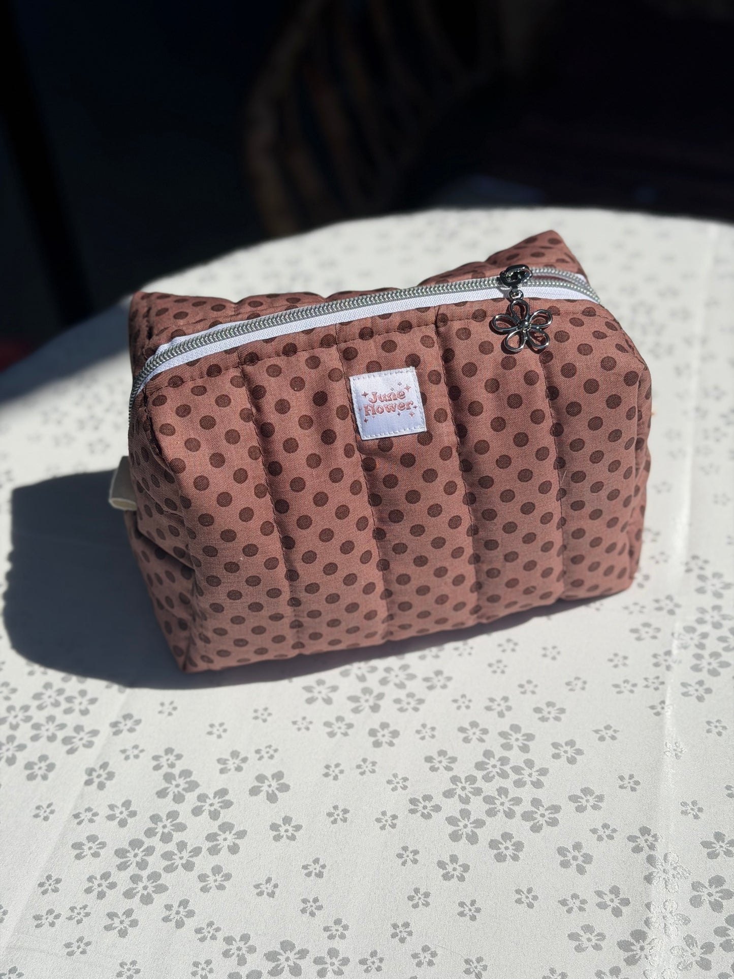 Large Makeup Bag | Mocha Polka