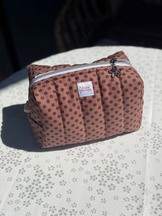 Large Makeup Bag | Mocha Polka