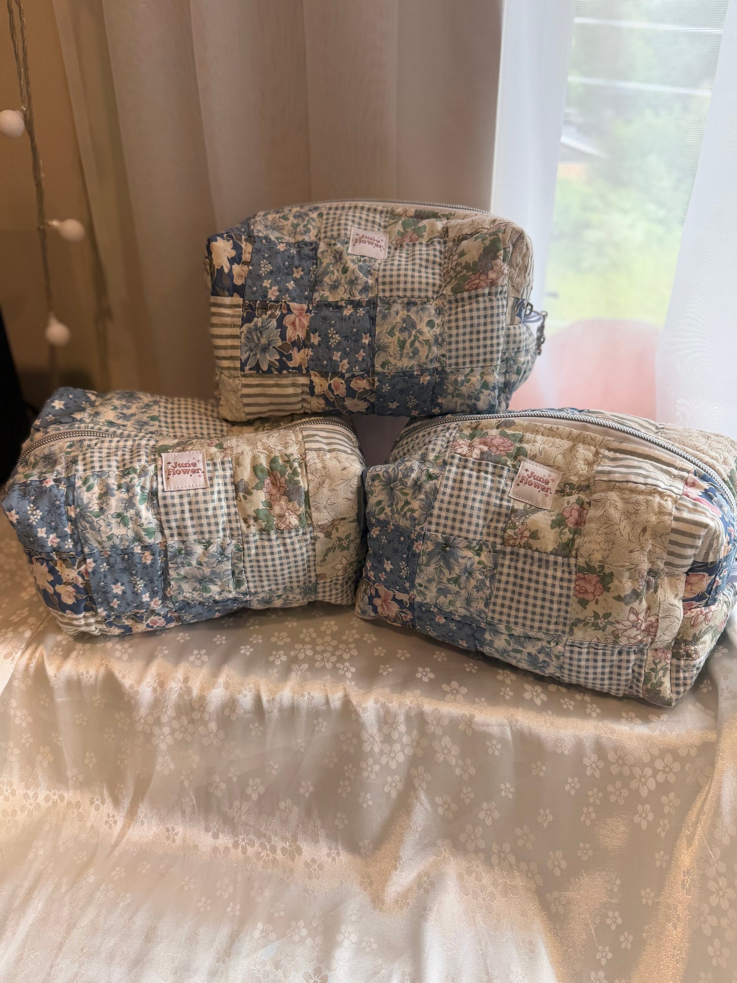 Large Makeup Bag | Blue Around The World Patchwork