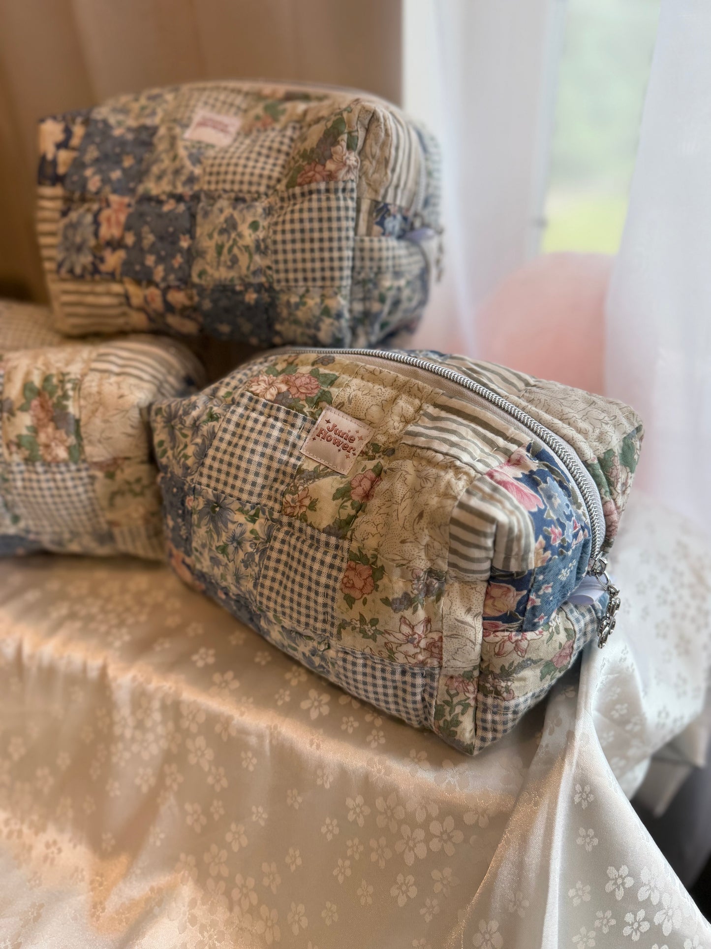 Large Makeup Bag | Blue Around The World Patchwork