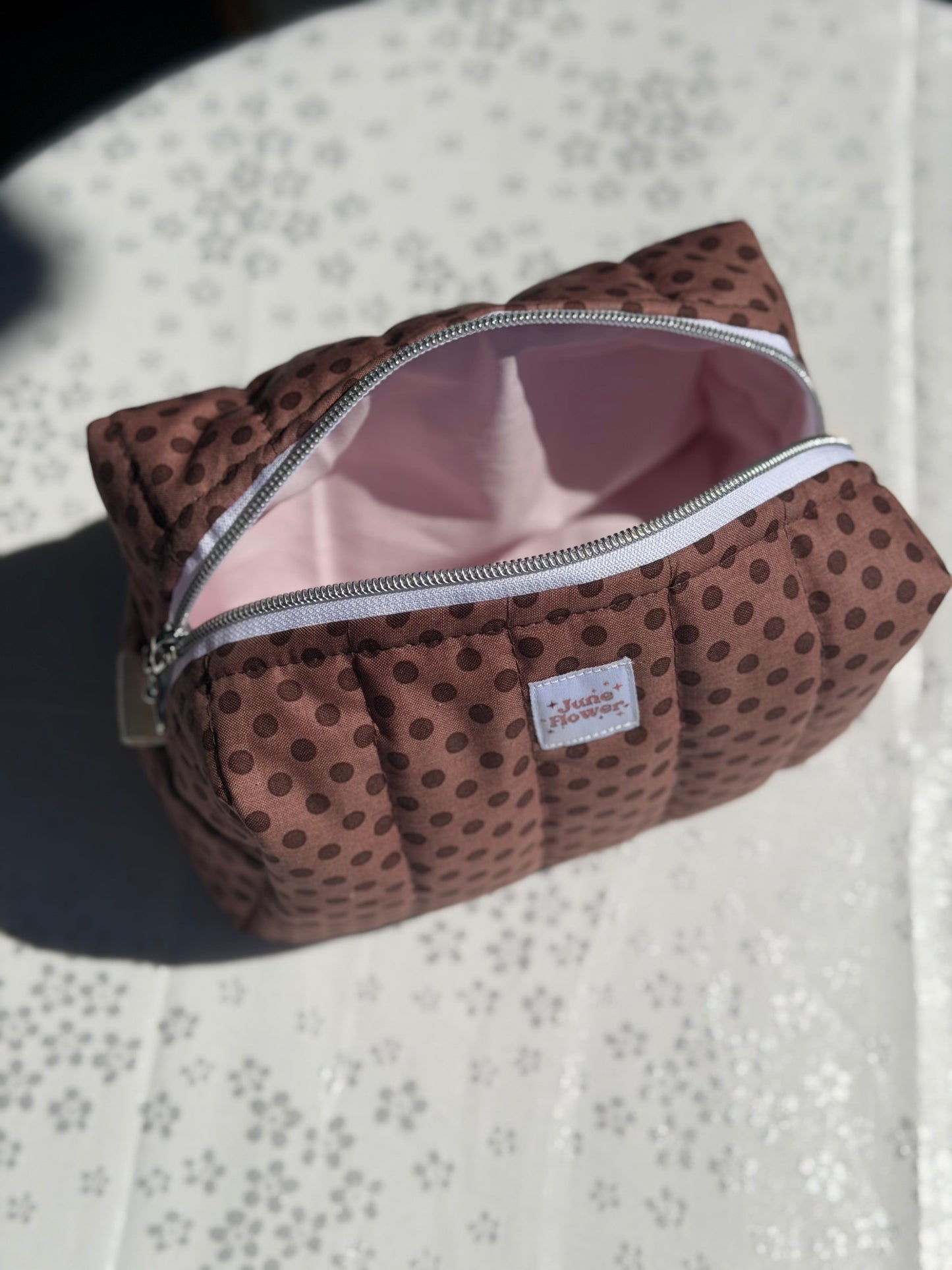 Large Makeup Bag | Mocha Polka