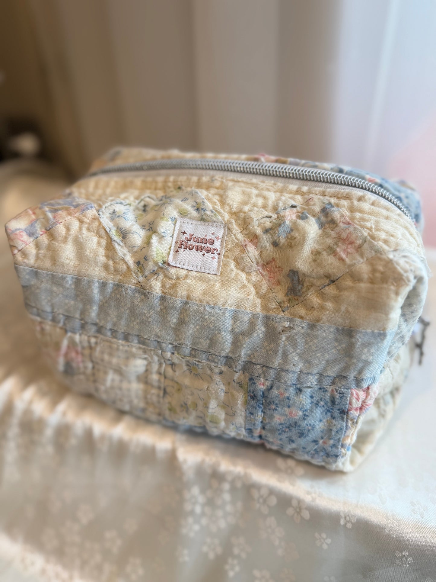 Large Makeup Bag | Blue Quilt - Very Worn Quilt