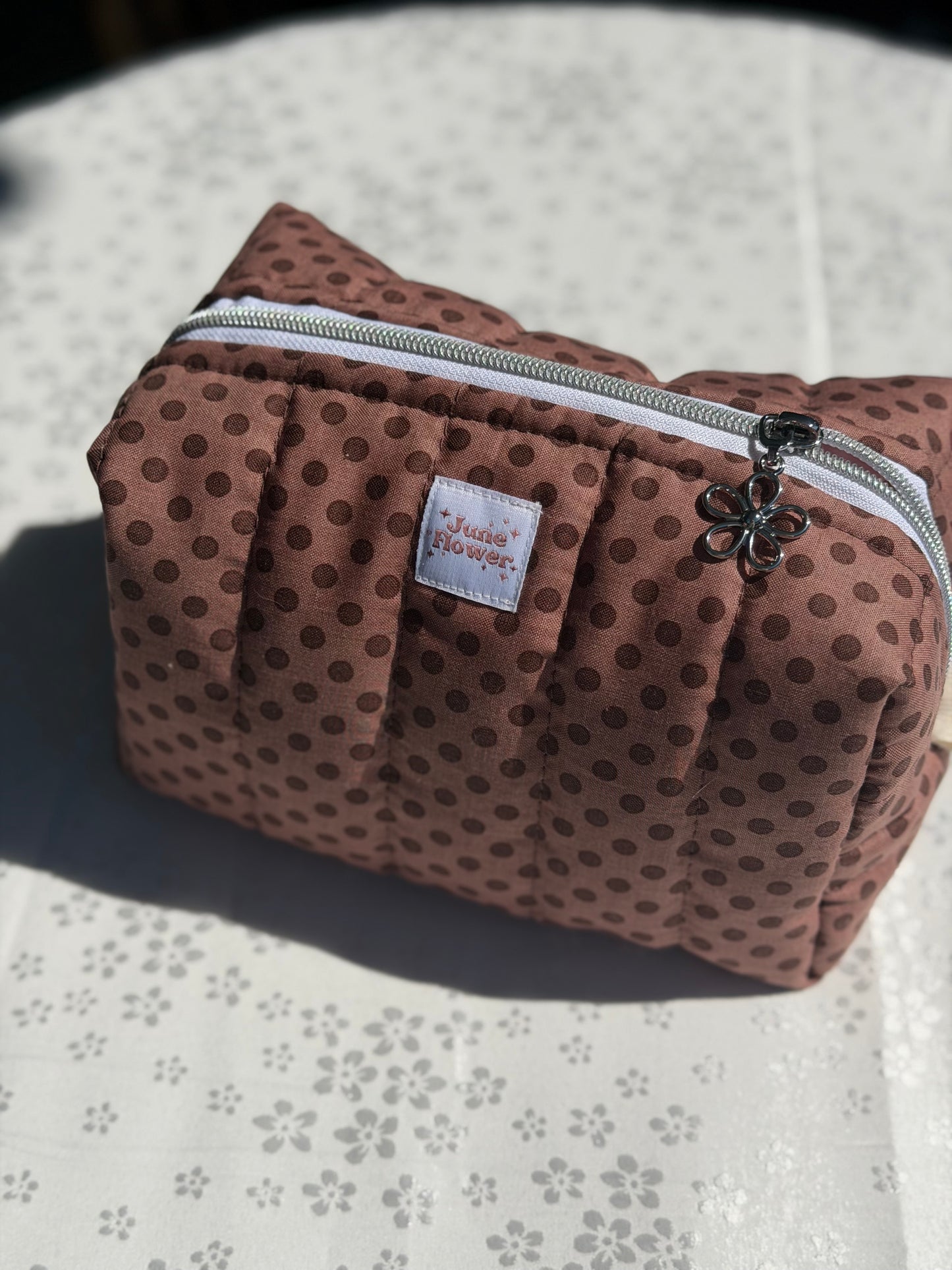 Large Makeup Bag | Mocha Polka