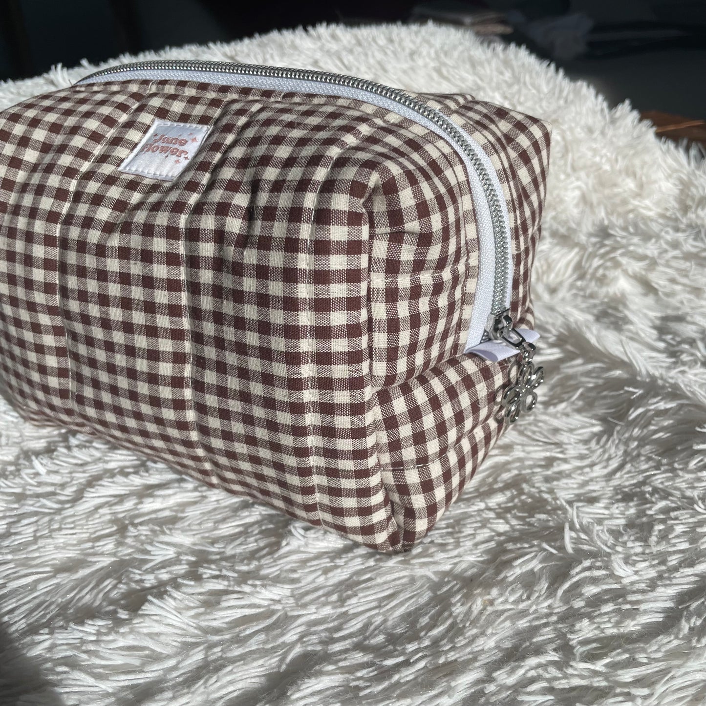 Large Makeup Bag | Espresso Gingham