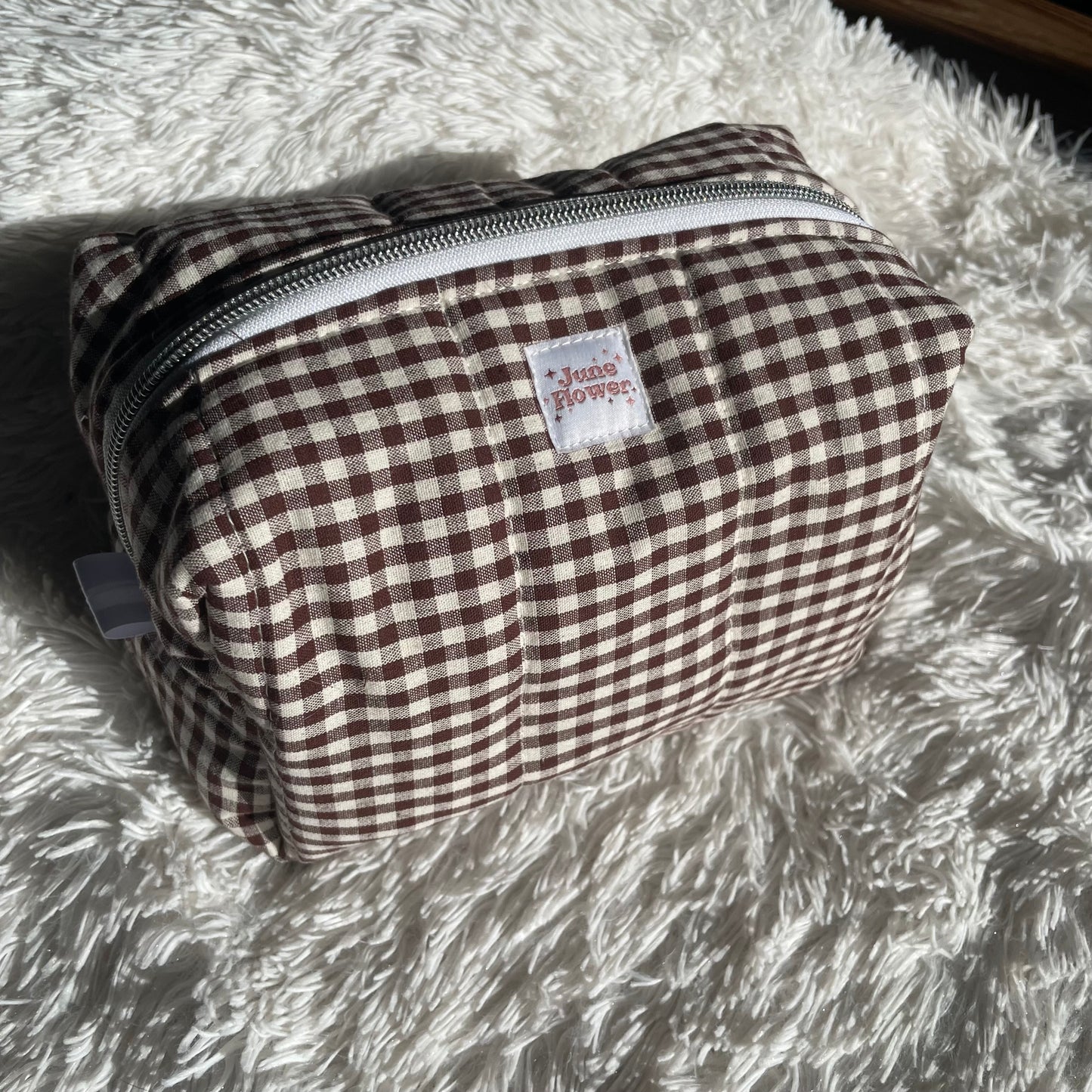 Large Makeup Bag | Espresso Gingham
