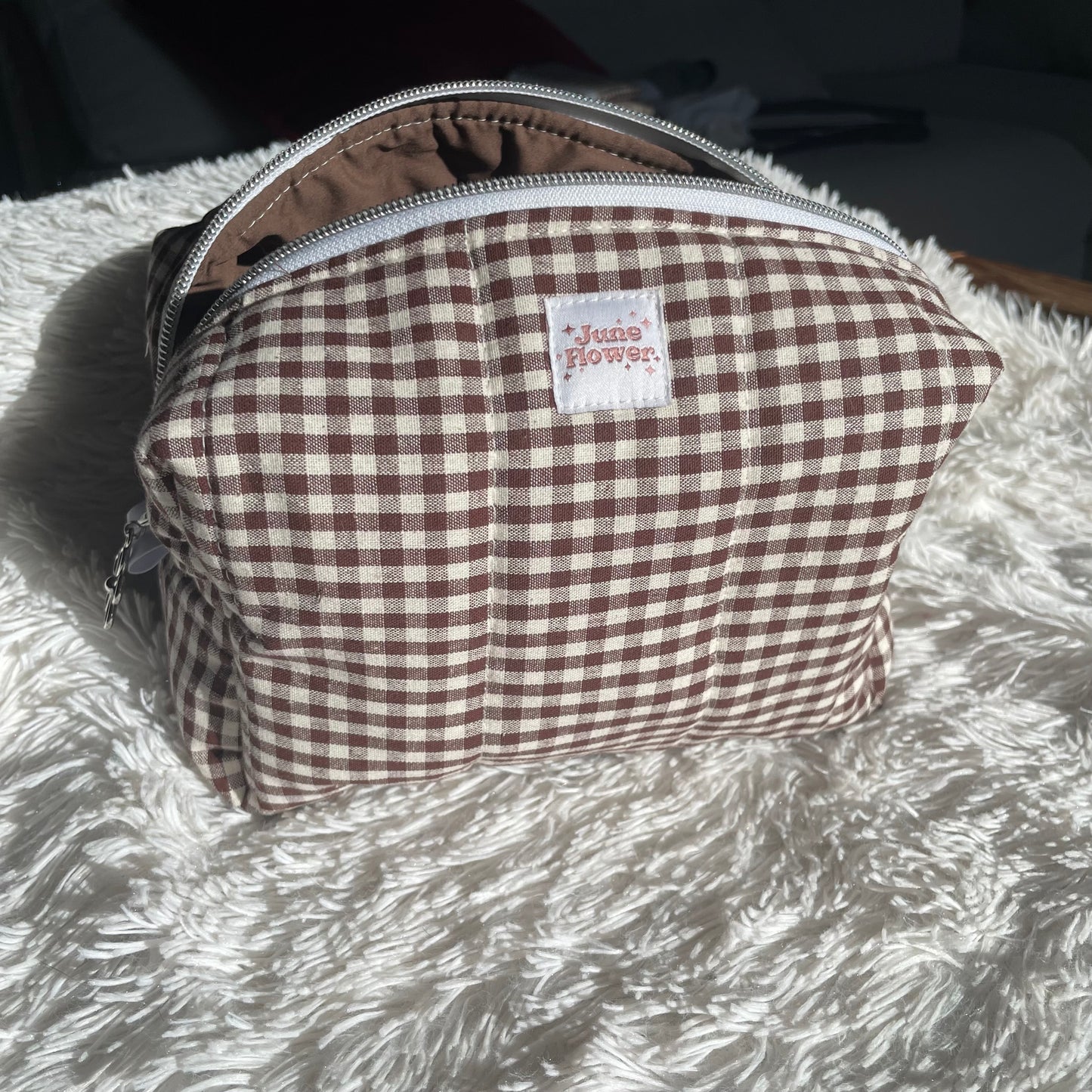 Large Makeup Bag | Espresso Gingham