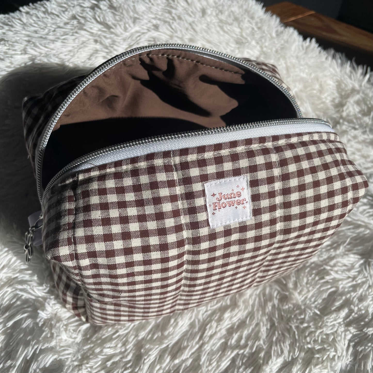 Large Makeup Bag | Espresso Gingham