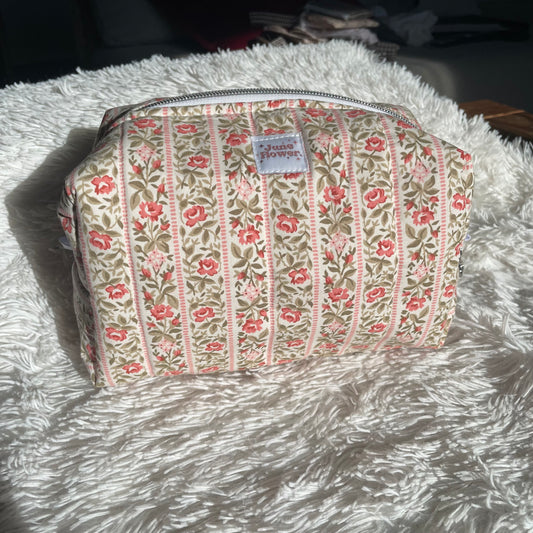 Large Makeup Bag | Cottage Rose Stripes