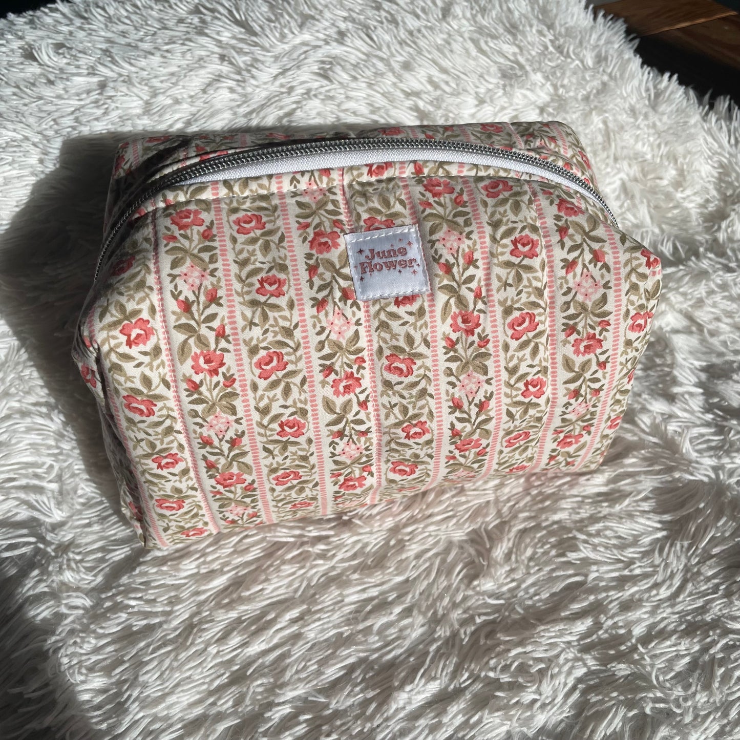 Large Makeup Bag | Cottage Rose Stripes