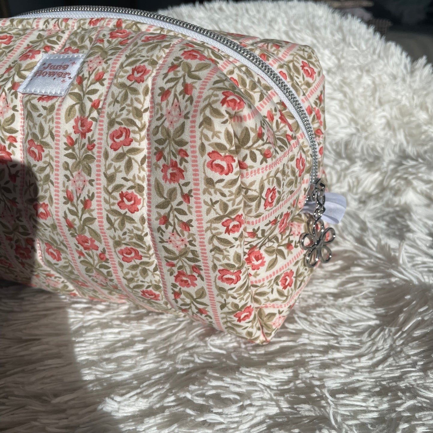 Large Makeup Bag | Cottage Rose Stripes