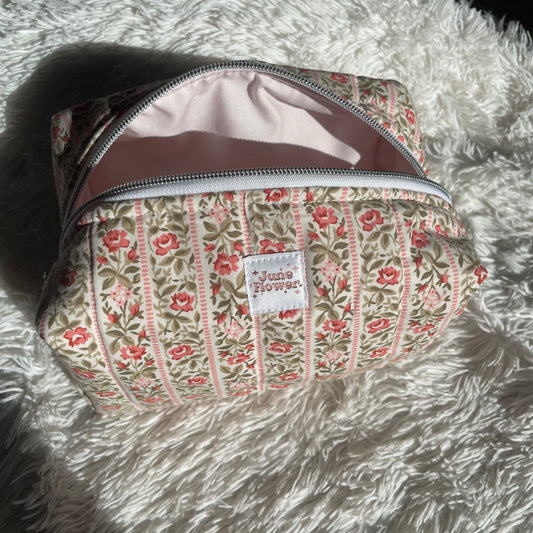 Large Makeup Bag | Cottage Rose Stripes