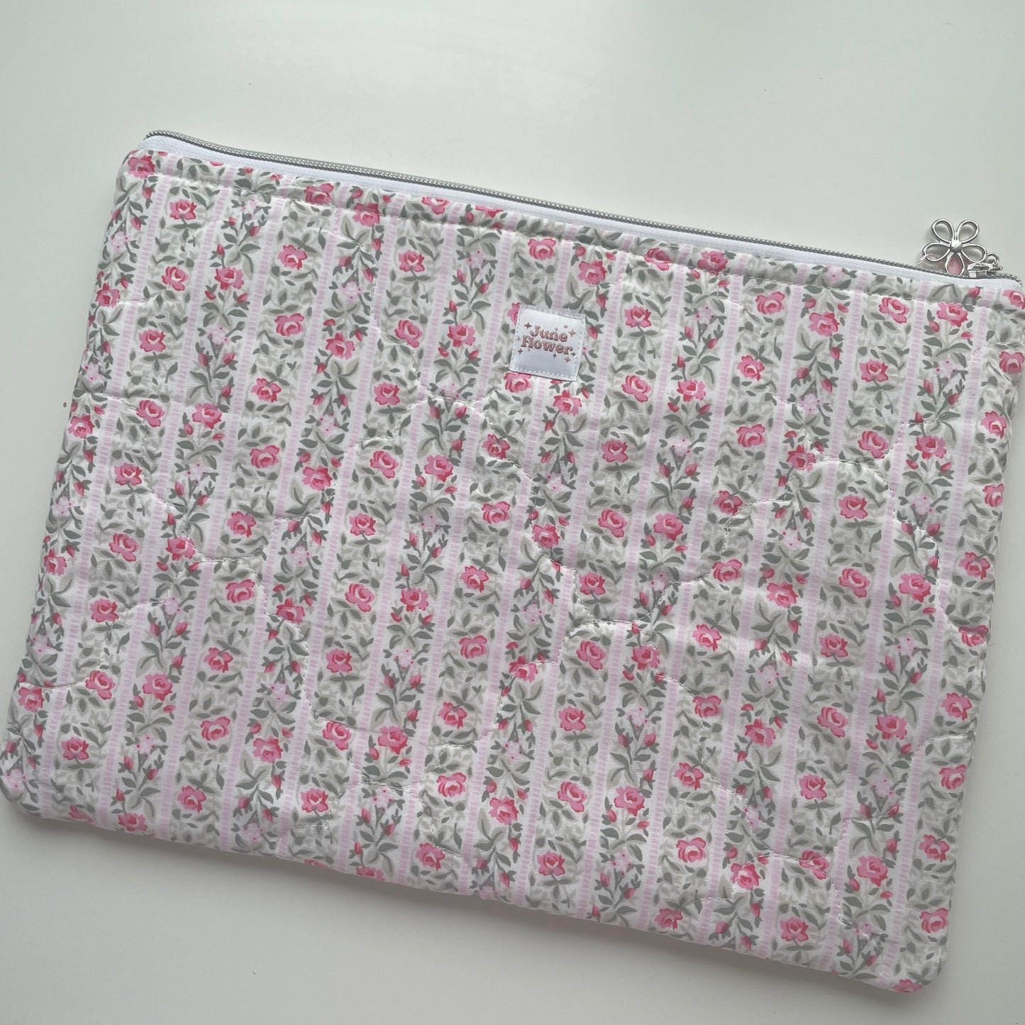 Laptop Sleeve | Quilted Cottage Rose Stripes