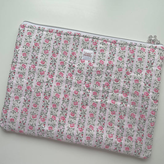 Laptop Sleeve | Quilted Cottage Rose Stripes