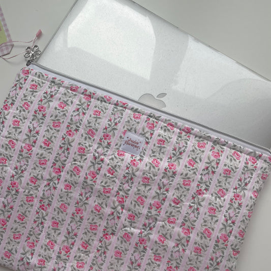 Laptop Sleeve | Quilted Cottage Rose Stripes