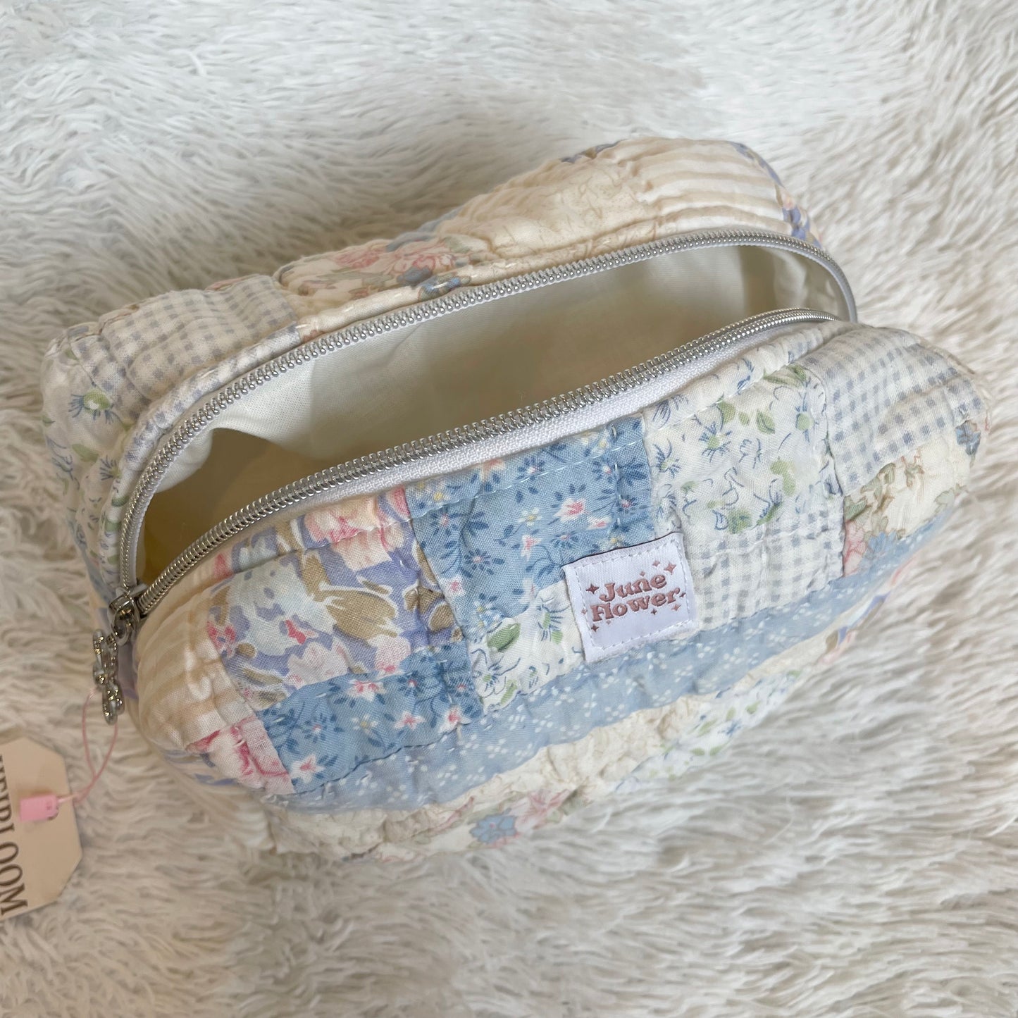 Large Makeup Bag | Vintage Blue Quilt Stripes