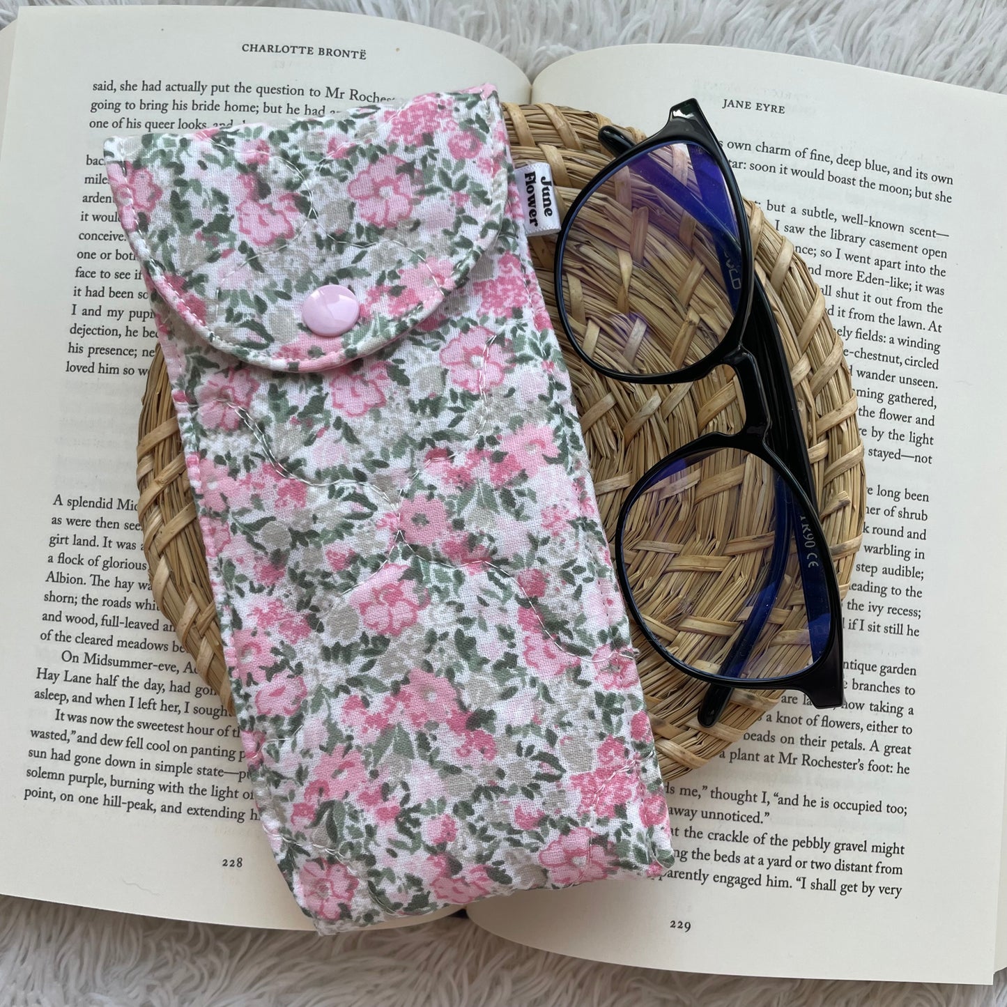 Glasses Sleeve | Green Pink Floral Quilt