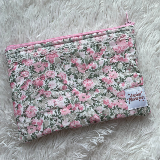 Wallet Pouch | Pink Green Floral Quilt