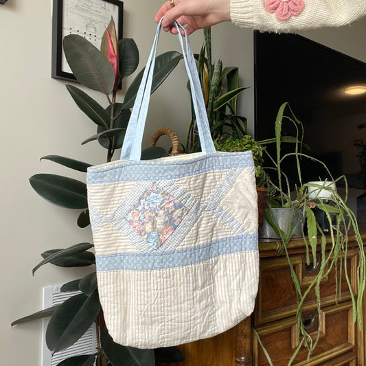 Quilted Tote | Vintage Blue Stripes - Weathered