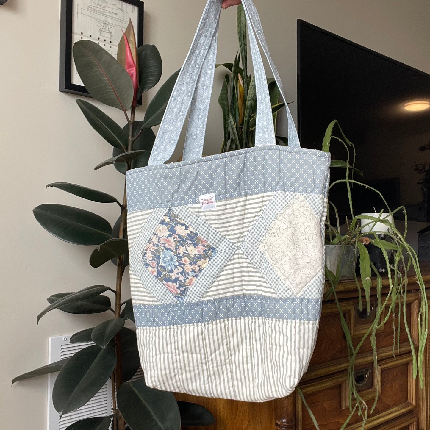 Quilted Tote | Vintage Blue Stripes