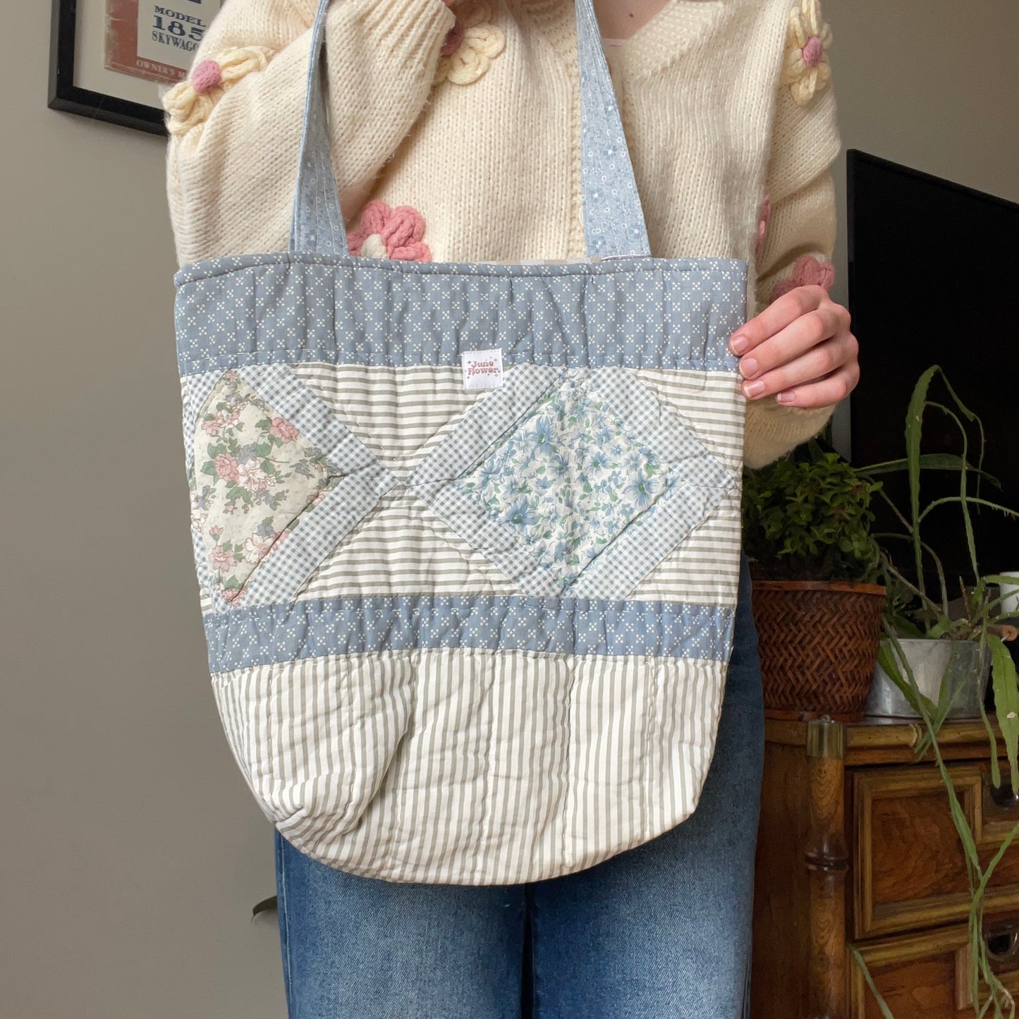 Quilted Tote | Vintage Blue Stripes
