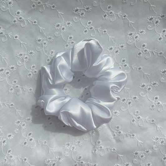 Mini Satin Scrunchie | White