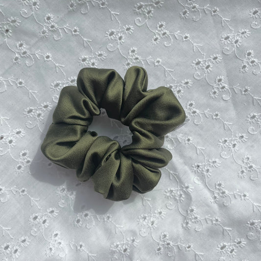 Mini Satin Scrunchie | Dark Olive