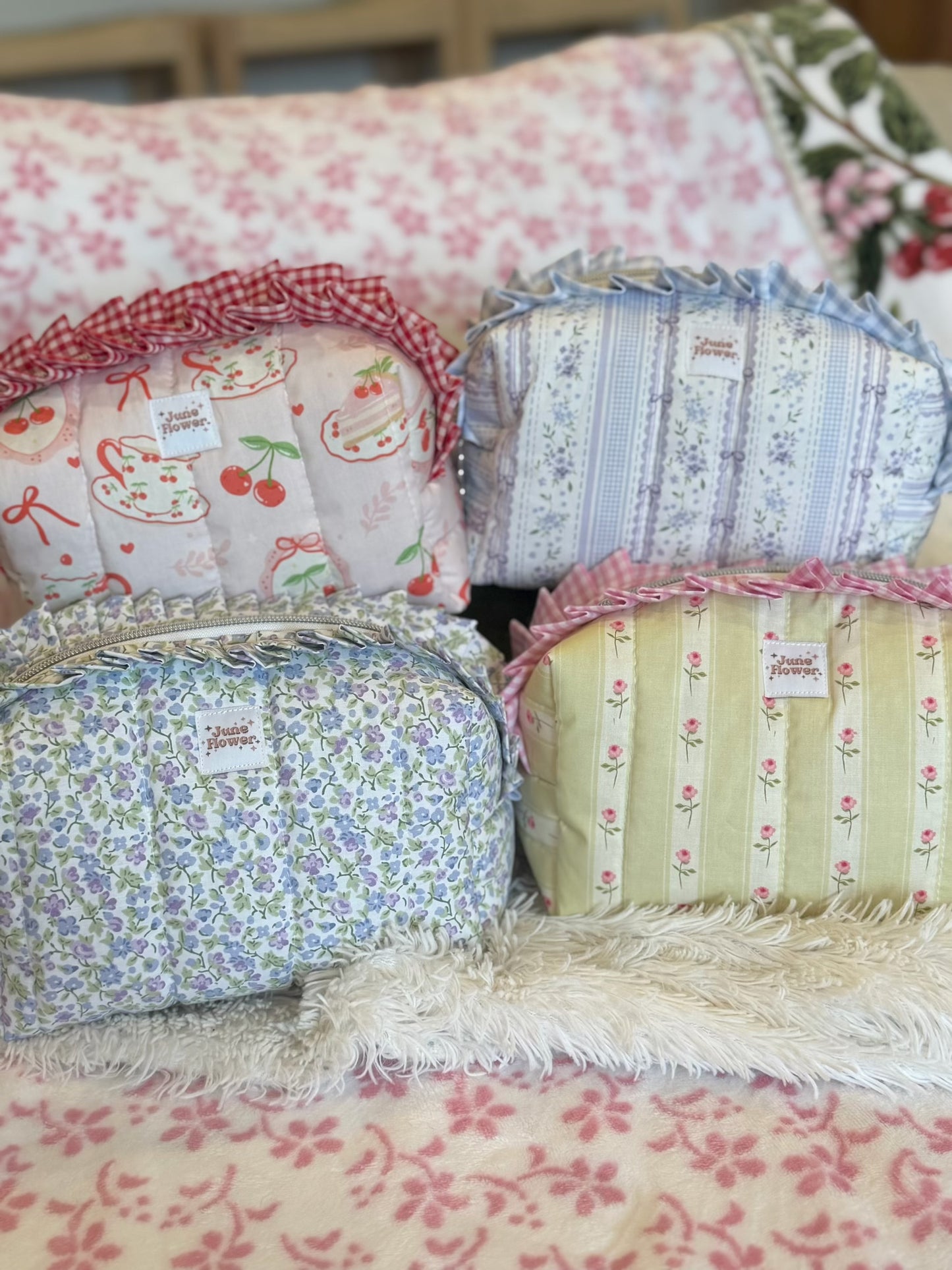 Ruffle Makeup Bag | Cherry Tea Party